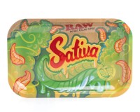Raw Sativa 11inch Metal Rolling Tray