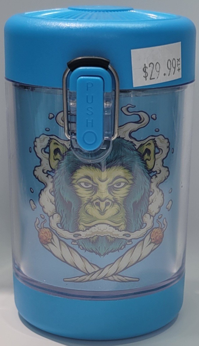 Magnified View LED Light Herb Jar + Grinder (Blue)